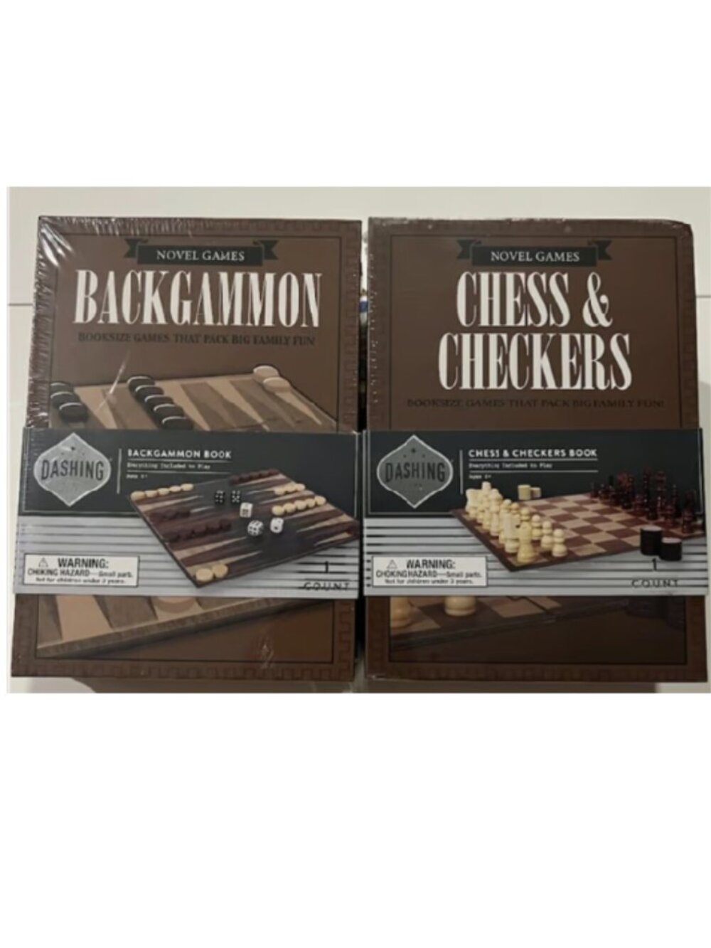 Novel Games Backgammon & Dashing Book Game 2 in 1 Checkers or Chess 2 Pk